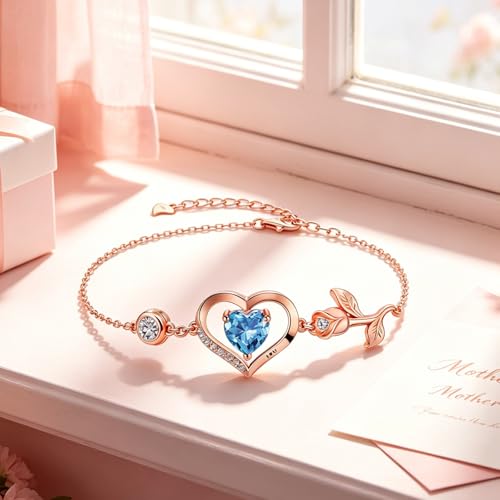 Image of 1CT Rose Heart Bracelet Moissanite Lab-Grown Sapphire Ruby Emerald&More 18K White Rose Gold Plated Anniversary Birthday Gift for Wife Girlfriend Mom Daughter Mothers Day Gift for Mom