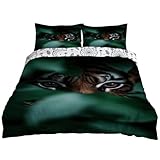 YZQGLHP Animales Salvajes Funda Nórdica Reversible Extra Grande 220x240 cm - para Cama de 135/150 cm - Juego con 2 Fundas de Almohada Estándar 45x75 cm - Microfibra Ojo de Tigre de La Selva Tropical