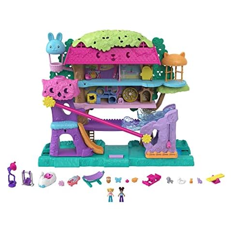 Polly Pocket Doll House with 2 Micro Dolls and Accessories, Toy Car, Funriture and 4 Pets, Expandable Pet Adventure House, HHJ06 Cover