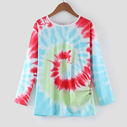 Girls Tie Dyed Tunic Tops Kids Long Sleeve Knot Front Button Casual Loose Pullover Blouse T-Shirt Tee(Red,6-7 Years)4