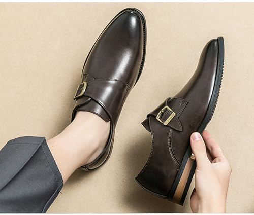 Mens Leather Monk Strap Slip on Loafer Comfortable Non-slipCap Toe Business Casual Oxford Shoes4