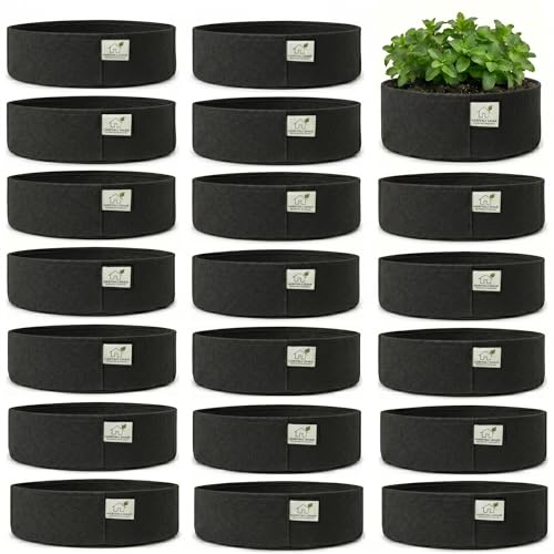 Image of 400 GSM Geo Fabric Round Grow Bags 18x6 Inch, Black Planting Bags for Terrace and Kitchen Gardening Pack of 20