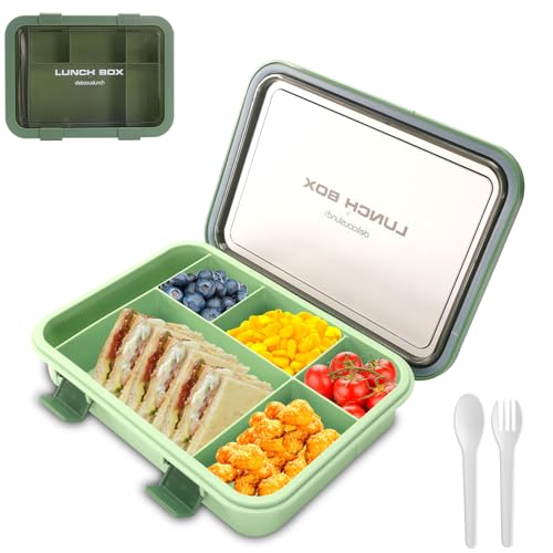 SEPSCO Fiambrera Infantil Loncheras, Lunch Box con 6 Compartimentos y Cubiertos 1500ML Bento Box Sin BPA Hermetica Fugas Microondas y Lavavajillas para Niños Adultos Trabajo Campus Camping