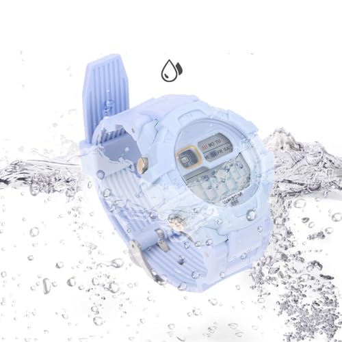 VALICLUD Leuchtende Kinderuhr mit Stoppuhrfunktion und Wasserdichtem PVC Gehäuse Elektronische Armbanduhr für Schüler und Sport im Alltag Blaues Edelstahlarmband-7