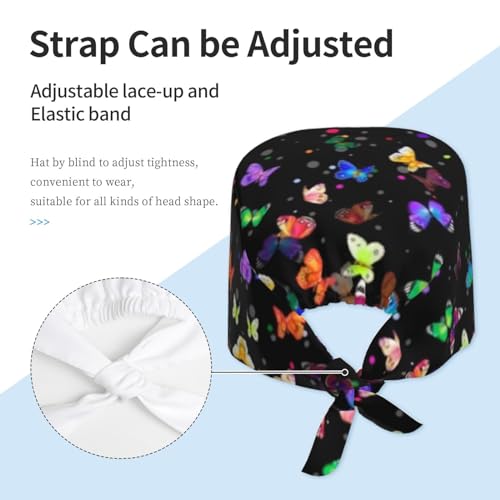 Image of Cute Pug Dog Print Working Cap Scrub Cap with Sweatband,Adjustable Fashion Bandage Tie Back Hat Headwear for Women Men
