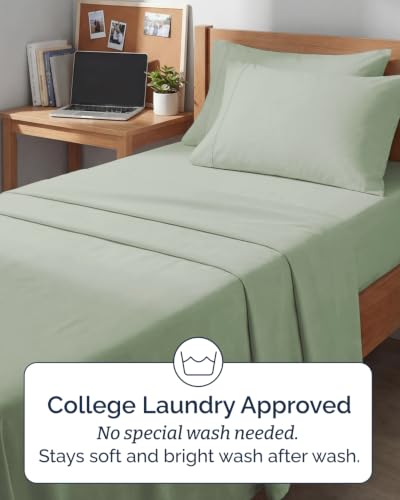 Image of Twin XL 4 Piece Sheet Set - College Dorm Room Essentials - Eucalyptus