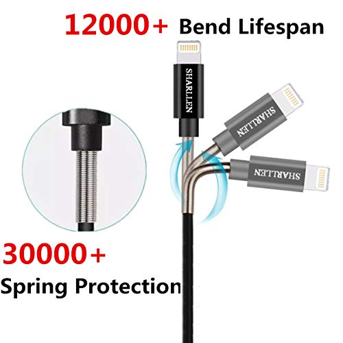 Iphone Cable,Sharllen Metal Spring Iphone Charger Cable Lightning Cable 3Ft/6Ft/10Ft Long Charging&Syncing Iphone Charging Cord Data Wire Compatible Iphone 11/Xs/Max/X/8/8Plus/7/7P/6/6 P/6S/Ipad Black #TOP1