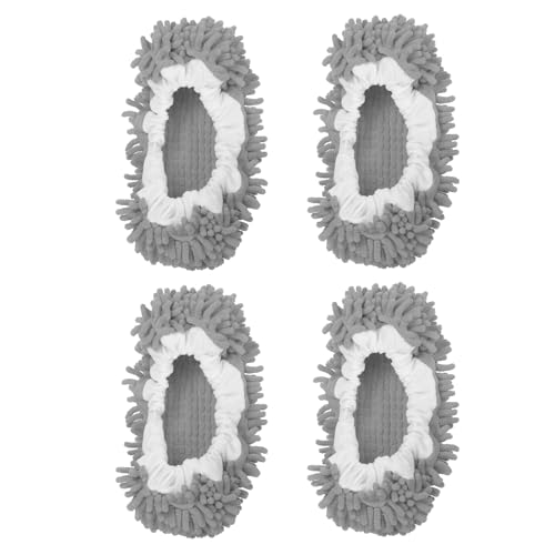 Image of MECCANIXITY Mop Slippers Washable Microfiber Floor Cleaning Shoes Cover Chenille Duster Foot Socks Tools for House Clean, Dark Grey 4 Pack