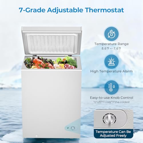 Image of Antarctic Star Chest Freezer 5.0 Cubic Feet Compact Freezer with Removable Baskets, Top Open Door Deep Freezer, 7-Level Adjustable Temperature for Home Dorm, Bar, Basement, Kitchen, White