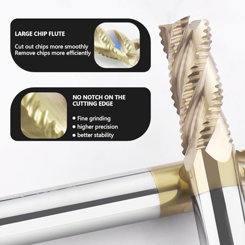 Image of 1 /2 inch Roughing End Mill 4 Flute Tungsten Carbide Milling Cutter Bits | ZrN Coating, for Alloy Steels, Hardened Steels