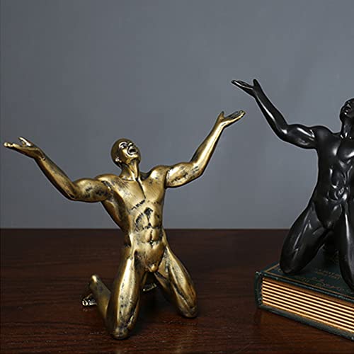 Figura masculina desnuda de resina dorada en posición de rodillas miniatura 6