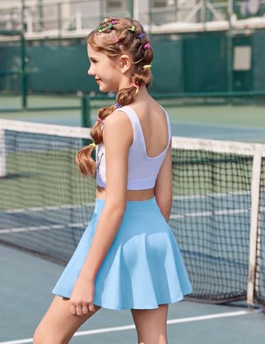 Arshiner Rock Mädchen A-Linien Faltenrock Hellblau Sommerrock Hohe Taille Skaterrock Kinder Sport Tennisrock mit Taschen 140/10-11 Jahre