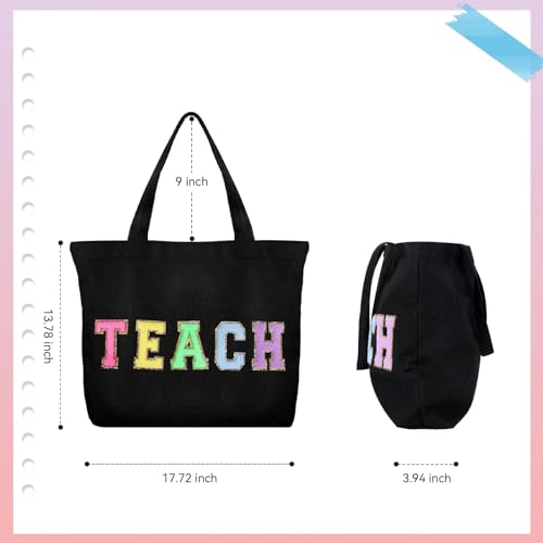 Bolso Tote con parches de chenilla y bolsillo con cremallera miniatura 4