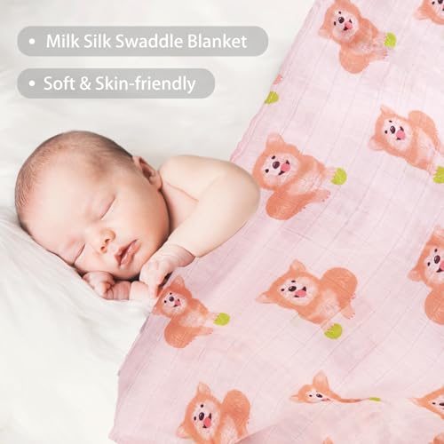 Image of Viviland Muslin Swaddle Blankets, Breathable and Skin-Friendly Baby Receiving Blankets, 2-Pack Corgi, 47 x 47 inches