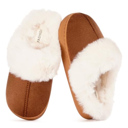 Dokela Kids Slippers Girls Boys Fuzzy Slippers House Shoes,Brown,200