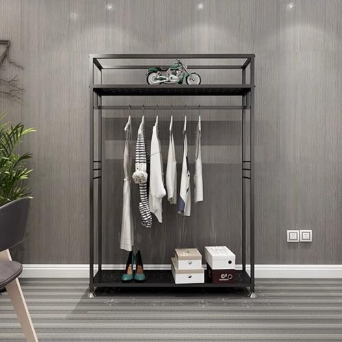 Barre de suspension pour vêtements et portant métal avec 2 étagères - 2