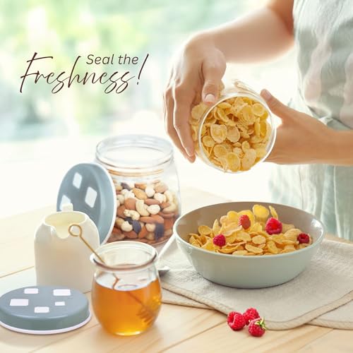 Image of FLAIR Cubics Airtight Food Storage Containers Set of 2 (1000ml each) with Spoon - Blue, BPA-Free, PET Plastic Jars, Space-Saving for Pantry, Snacks