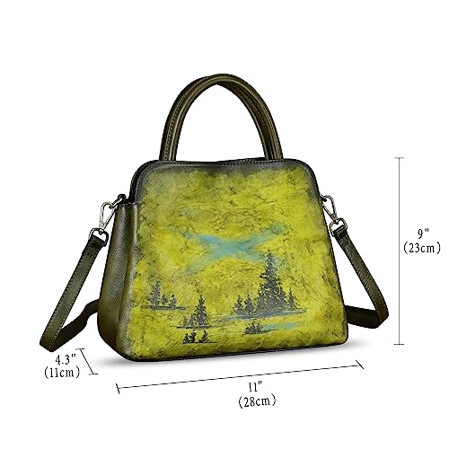 Image of Genuine Leather Handbag for Women Hand Painted Leather Top Handle Satchel Handmade Crossbody Purse