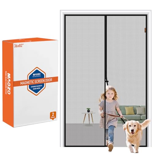 Image of MAGZO Magnetic Screen Door 2 Pack Fit Door Size 36 x 82 Inch, Screen Size 38 inch x 83 inch Strong Magnets Mesh, Reinforced Fiberglass Net for Patio and Front Entrances, Gray