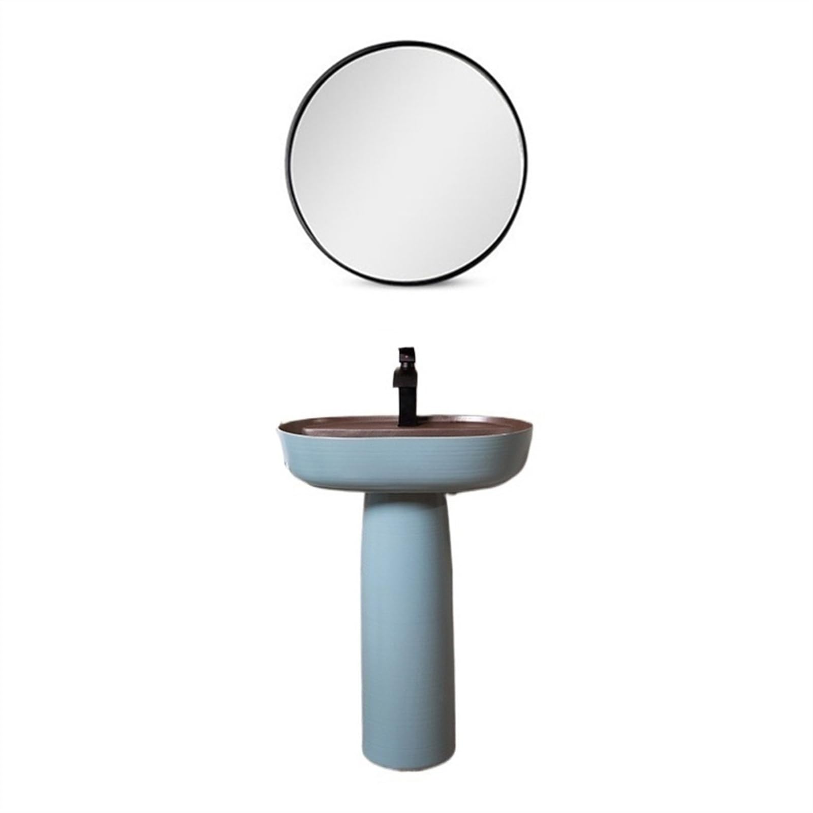 TIANQIHAO Ceramic Sink, Elegant Blue Floor Standing 2-Pieces Column Basin Vanity Vessel Sink Outdoor Courtyard Washbasin,4-One Size