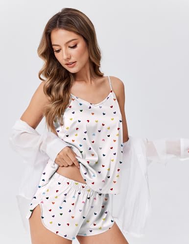Image of Ekouaer Silk Pajamas for Women Satin Cami V Neck Camisole Shorts Pjs Set | Adjustable Strap Sleepwear Lingerie Sets for Women for Wedding, Party, Home, Daily Wear, Honeymoon