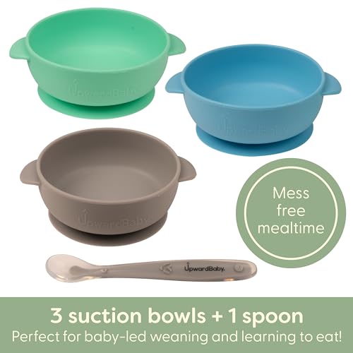 image for UpwardBaby Baby Silicone Bowl with Suction Set - 3-Pack, Soft & BPA-Fr