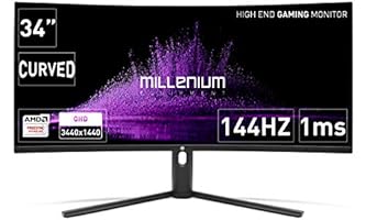 MILLENIUM MD34PRO Curved Gaming-Monitor für E-Sport 34 Zoll WQHD 144 Hz mit 1 ms (3440 x 1440p, VA, 21:9 HDR, 2 x HDMI, 2 x DisplayPort, Rahmenlos, Schwarz, MD34 PRO