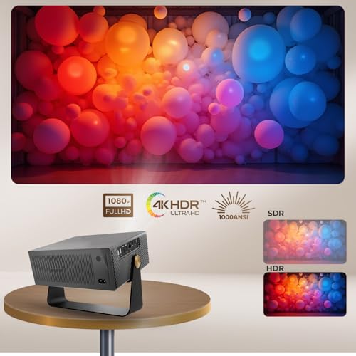 Image of WZATCO Yuva Blaze Plus, Netflix Certified, Smart Home Projector 4k Ultra HD, Native 1080P Fully Automatic, 1000 ANSI, HDMI ARC, WiFi 6 & BT, Screen Mirroring, Portable Room Cinema, 270 Rotate, Grey