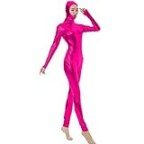 FASHION QUEEN 17 Colors Lady Open Face Masked Zentai Sexy Dancing Hooded Unitard (Rose Red,4XL)