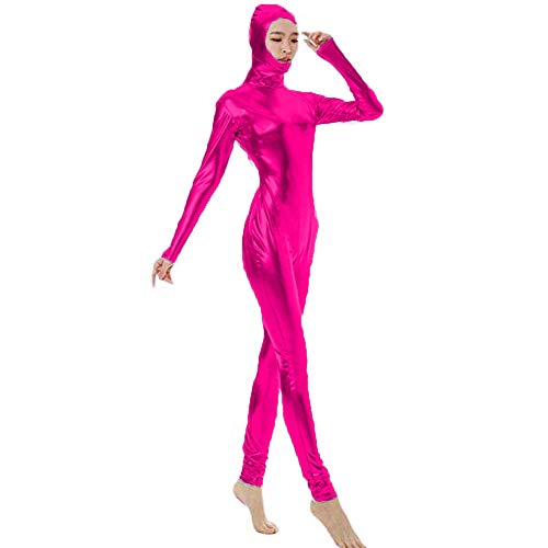FASHION QUEEN 17 Colors Lady Open Face Masked Zentai Sexy Dancing Hooded Unitard (Rose Red,4XL)
