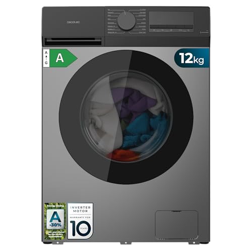 Cecotec Lavadora Carga Frontal 12Kg Bolero DressCode 12450 Inverter Steel, 1400 rpm, 16 programas, Clase A-20%, Motor Inverter Plus, Allergy Care, Pearl Drum, Función Silence, Stop&Go, KidLock, Steel