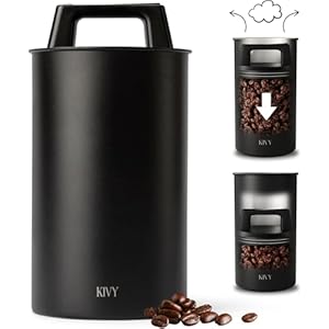 KIVY Vacuum Coffee Canister – Push Out Excess Air Preserve Coffee Freshness – Airtight coffee canister – coffee container for ground coffee & coffee bean storage – 57oz Stainless Steel Canister Black