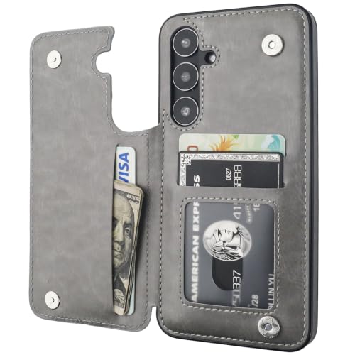 ONETOP for Samsung Galaxy S24 Plus Wallet Case with Card Holder,Grey