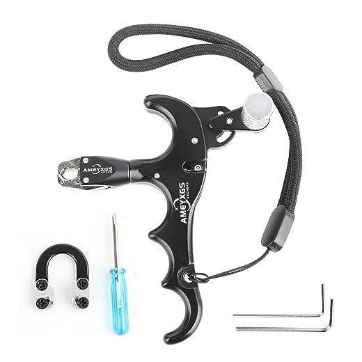 AMEYXGS Archery Bow Release for Compound Bows,Durable Aluminum 360° Rotate Caliper Thumb Release with D Loop Four Finger Release Adjustable Sensitivity