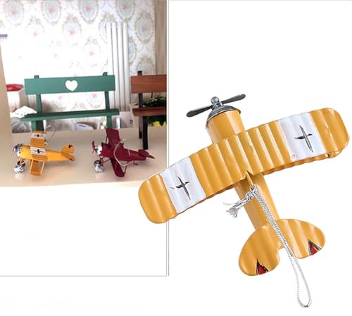 4 Pcs Vintage Metal Planes Model Decor Iron Retro Aircraft Glider Biplane Model Hanging Ornaments (Blue)