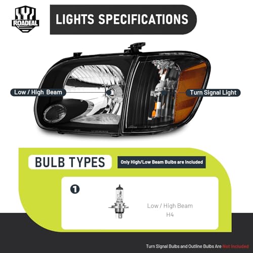 Image of Headlights for 2005-2006 Toyota Tundra Double /Crew Cab | ONLY fit 4 full size doors, for 2005-2007 Sequoia, Halogen Headlamp W /Bulbs,, Black Housing, Driver & Passenger Side