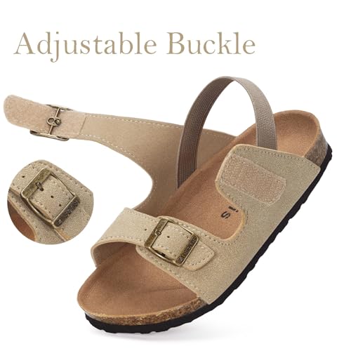Image of ZUSERIS Kids Toddler Sandals Boys Girls Summer Slides | Soft Cork Footbed, Non-slip,Adjustable Straps,Comfort Suede Leather,Lightweight
