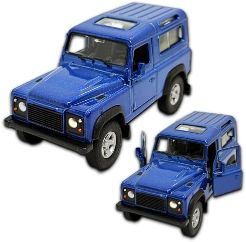 Miniatura de carro Land Rover Defender 90 2001 em metal, 11 CM, Rodinhas de borracha com Fricção, Carrinho de ferro miniatura, resistente a quedas, Kinsmart (Azul)