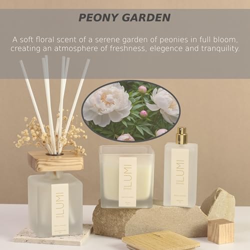 Luxury Aroma Gift Set | Peony Garden - Reed Diffuser (200ml), Wood Wick Soy Candle (200g), Room Spray (50ml) | Includes Dried Flowers & 8 Reeds | Luxurious Home Fragrance for Home Décor & Gifts - Image 4