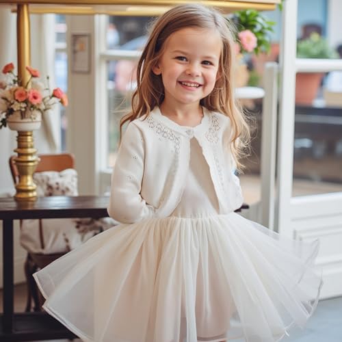 Image of Danny D Toddler Girls Open Front Shrug Cardigan Children Knit Long Sleeve Bolero with Button Closure for 2Years-7Years