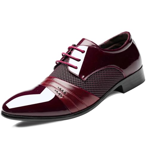 Men Fashion Dress Business Shoes Pointed Toe Patent Leather Lace Up Oxford