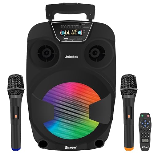 Image of Target TT-PSI-830 8-inch Trolley Karaoke Speaker System with 2 Wireless Microphones, 80W RMS Output, Built-in Rechargeable Battery, LED Display, RGB Lights, Media Control Panel