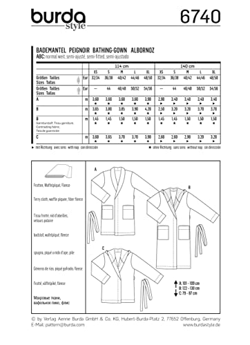 Burda Style Schnittmuster #6740 Damen & Herren Bademantel Gr. XS - XL, Näh-Level 1 super easy