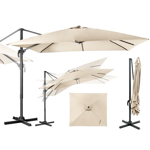 GOPLUS Parasol de Jardin Exterieur, Parasol Déporté 3x3M, avec Toile Inclinable à Double Couche, Manivelle, 8 Baleines, Rotation à 360°, Anti-UV, pour...