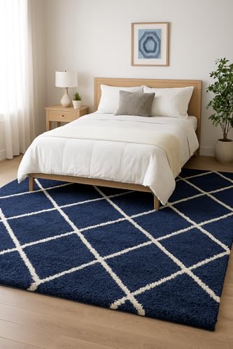Image of Carpet for Hallway, Kitchen, and Modern Interiors, Cozy Shag Runner for Living Room, Entryway & Office Decor Size 6x9 feet Blue B