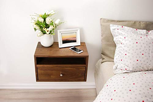 Vm decor Floating Nightstand with Drawer and Open Shelf/Solid Sheesham Wood Hanging Bedside Table/Scandinavian/Mid-Century/Modern/Minimalist-image-23