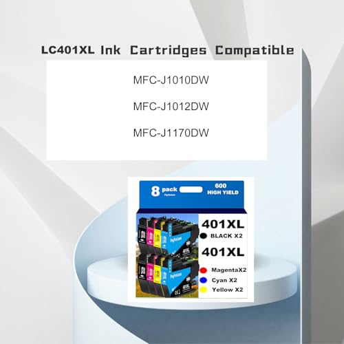 Image of PayForLess LC401XL Ink Cartridges for Brother Printer Compatible LC401 Ink Cartridges for MFC-J1010DW MFC-J1012DW MFC-J1170DW Printer 8 Pack (2 Black, 2 Cyan, 2 Magenta, 2 Yellow)
