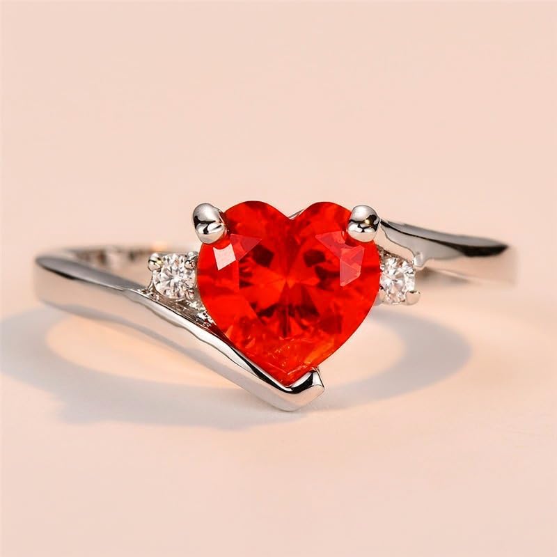 Silver Plated Created Amethyst Cubic Zirconia Filled Promise Proposal Engagement Wedding Love Heart Ring Simple Band for Women Ladies2