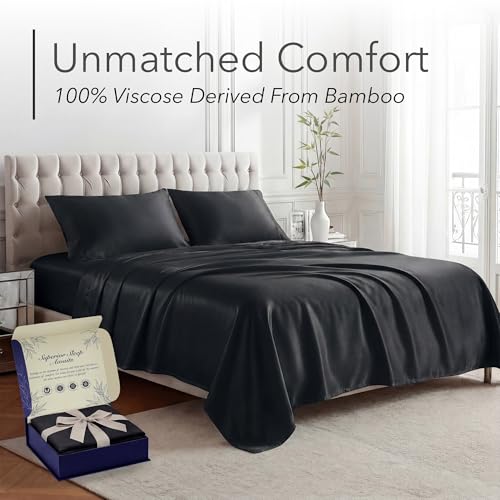 Image of DECOLURE 100% Viscose Derived from Bamboo Sheets King Size - Luxury 4 Pc Naturally Cooling Sheets, Ultra Soft Bed Set - Deep 17 inch Pockets, Durable Double Stitching, Oeko Tex Standard (Black)