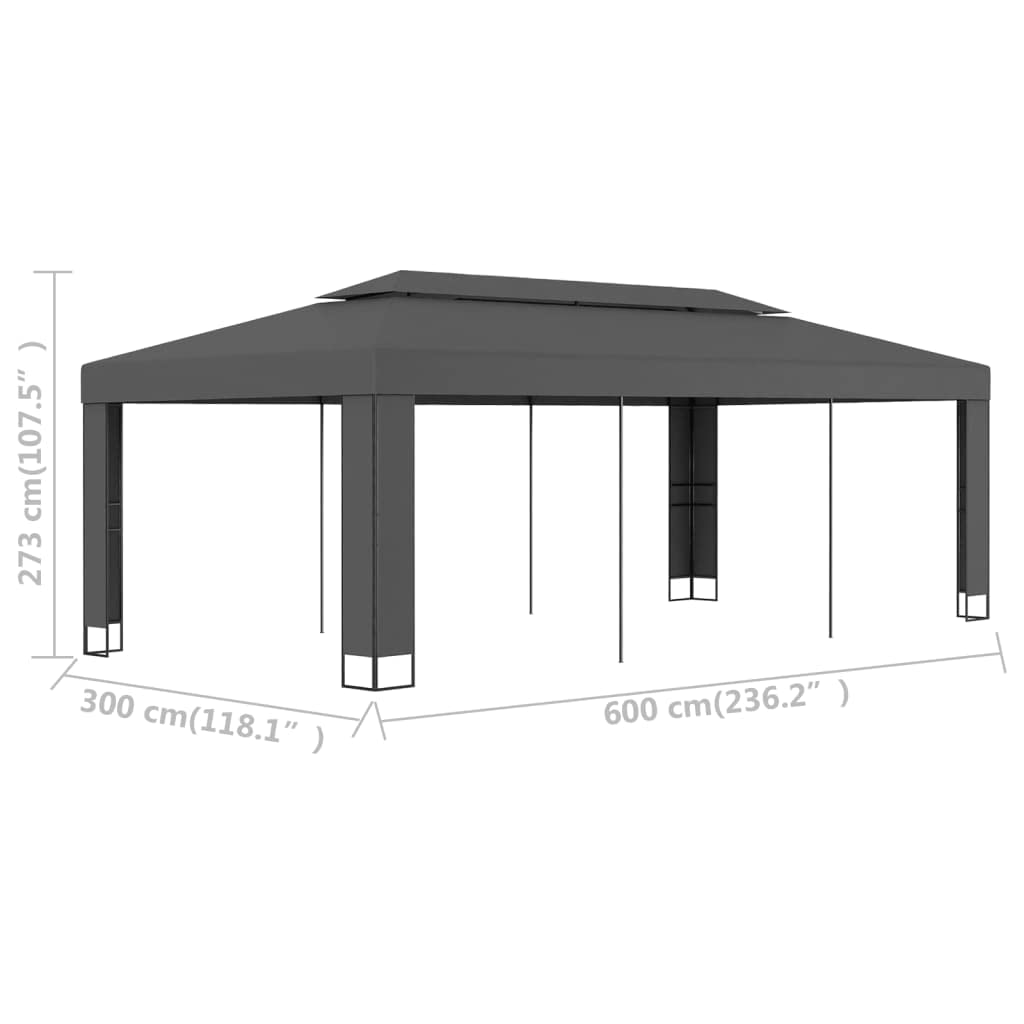 Pawilon z podwójnym dachem, 3 x 6 m, antracyt, stal malowana proszkowo, wodoodporny poliester, namiot ogrodowy na imprezę, wesele, grillowanie, taras, ochrona przed deszczem, ochrona przed słońcem